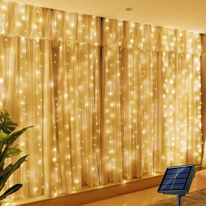 Solar LED Curtain Lights Copper Wire Fairy String Lights Warm Light NALANI
