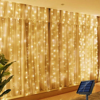 Solar LED Curtain Lights Copper Wire Fairy String Lights Warm Light NALANI
