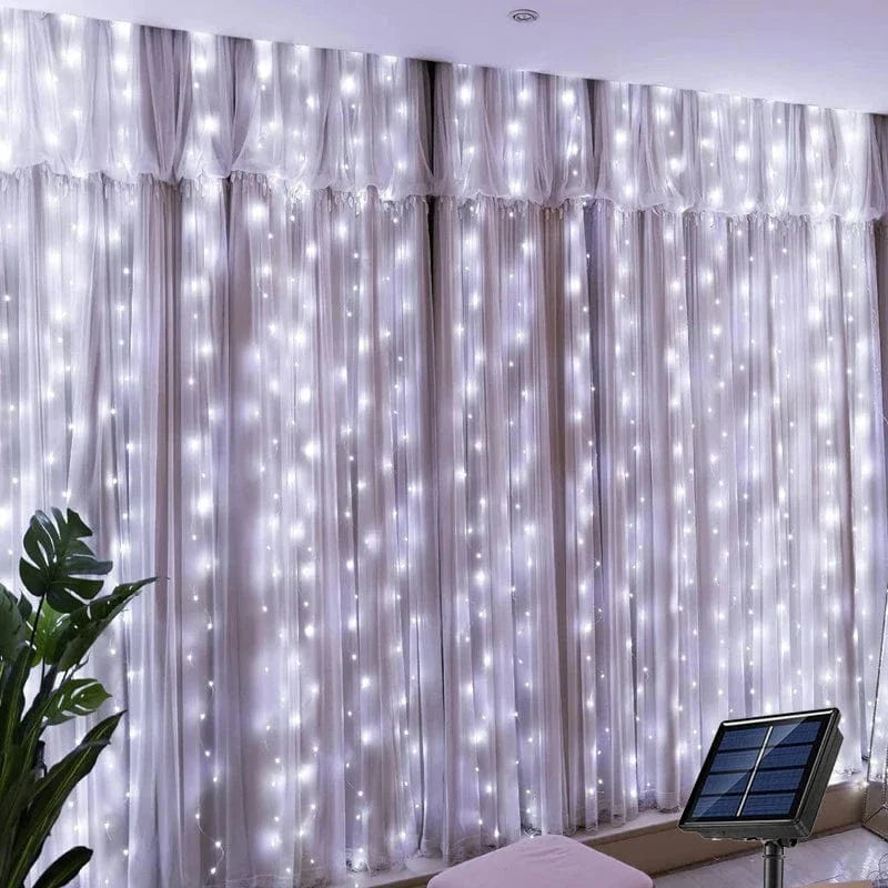 Solar LED Curtain Lights Copper Wire Fairy String Lights White Light NALANI
