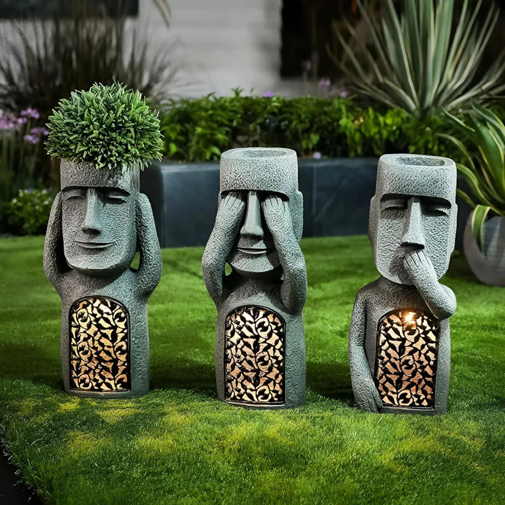 Solar LED Face Planter For Outdoor Garden Illumination NALANI