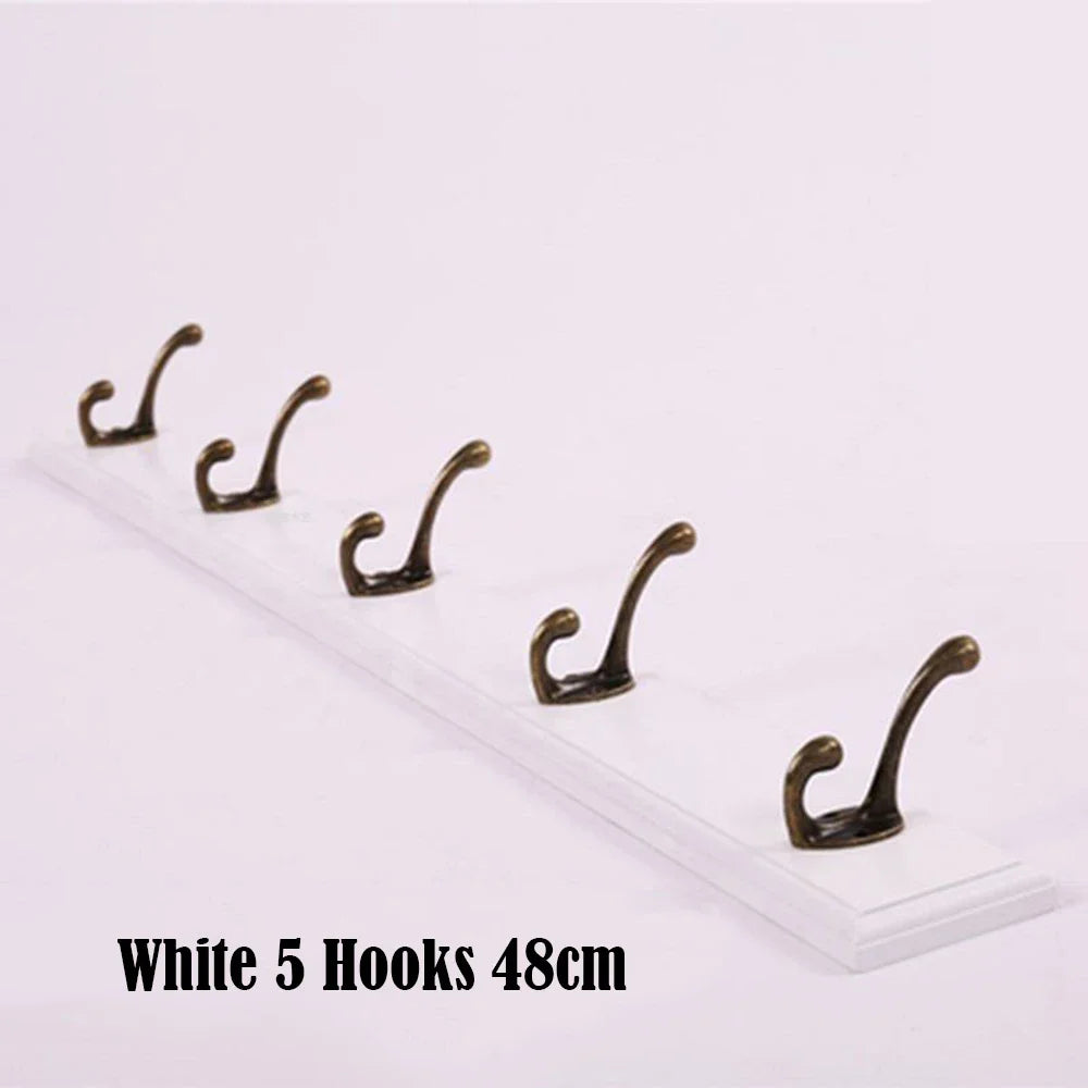 Solid Wood Wall Mounted Coat Rack with Hooks for Jackets and Hats White - 5 hooks NaLani