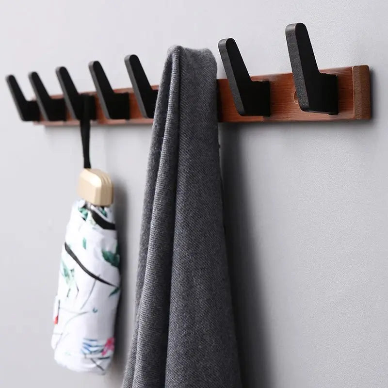 Solid Wood Wall Rack with 5 Hooks for Hall and Bedroom Decor Retro Brown | 6 hooks NaLani
