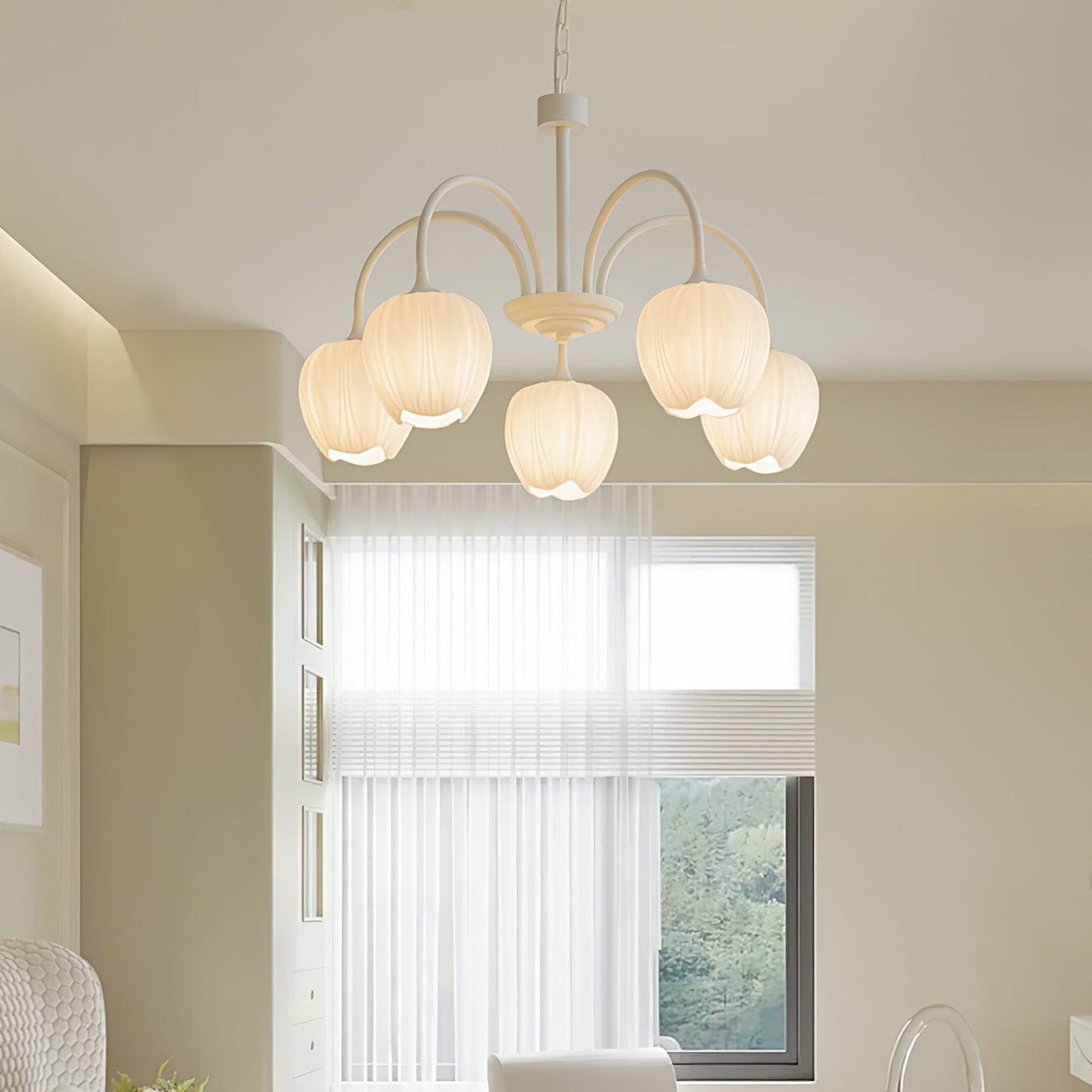 Spring Matcha Tulip Chandelier With White Glass Lampshade NALANI