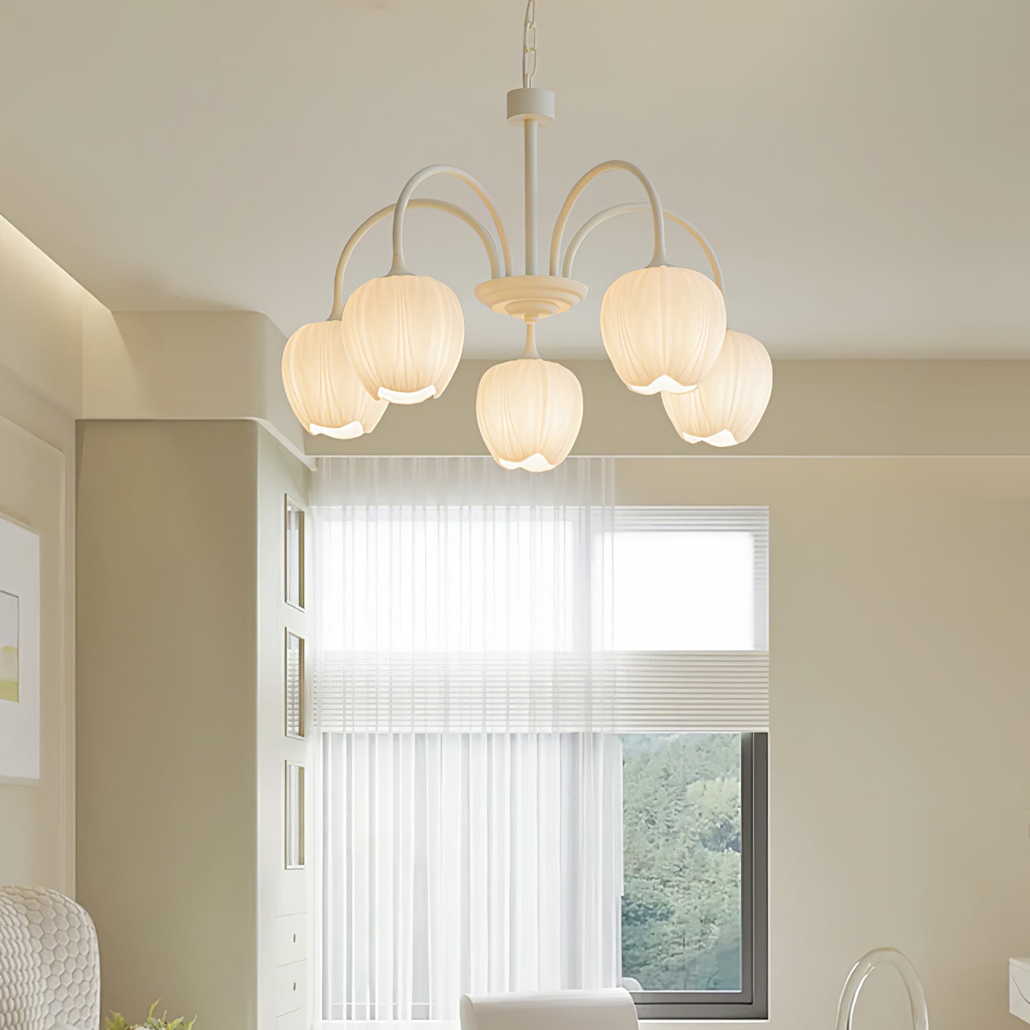 Spring Matcha Tulip Chandelier With White Glass Lampshade NALANI