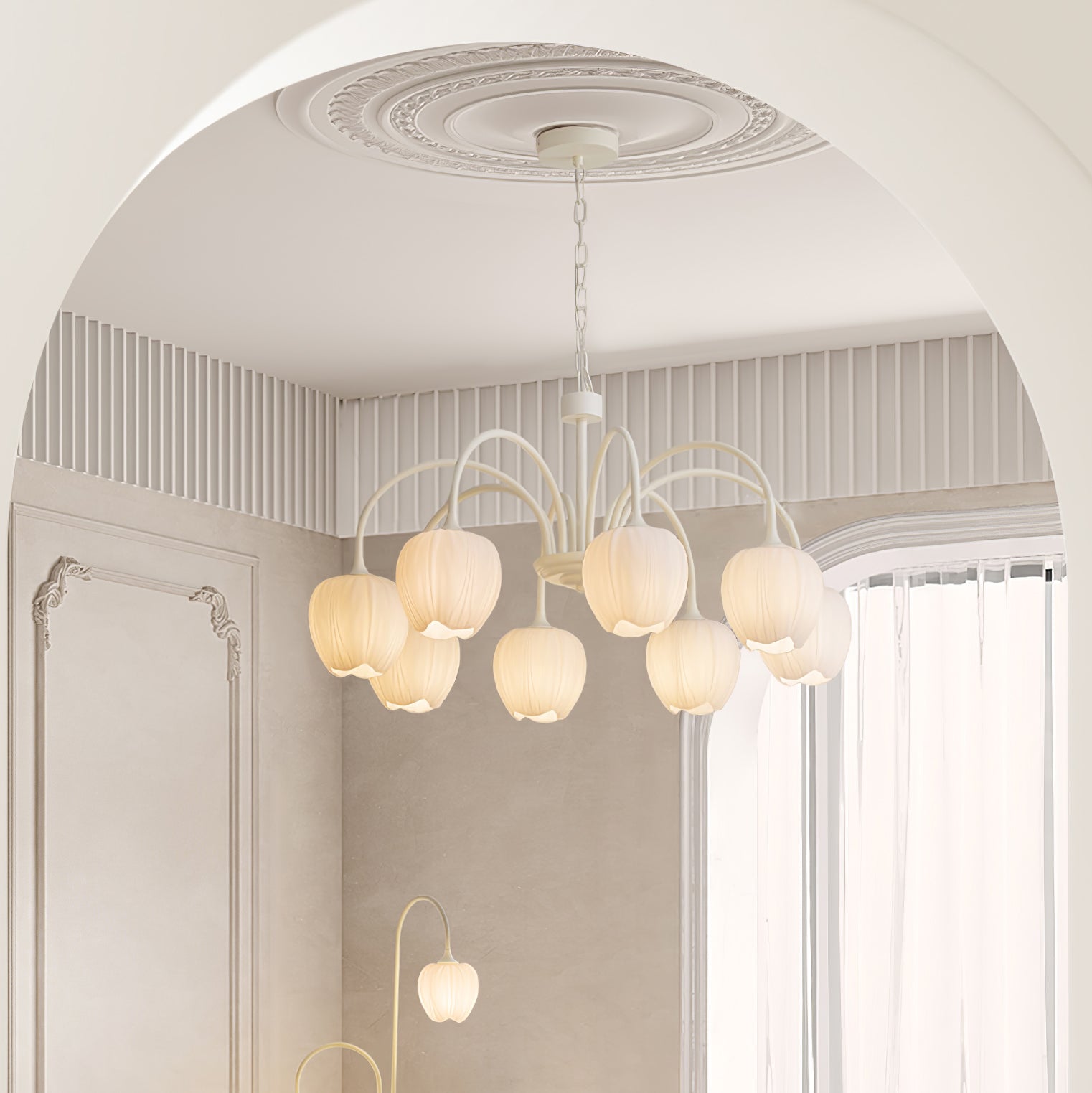 Spring Matcha Tulip Chandelier With White Glass Lampshade NALANI