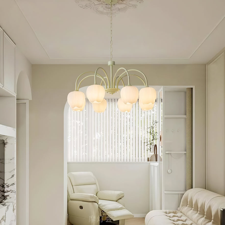 Spring Matcha Tulip Chandelier With White Glass Lampshade NALANI