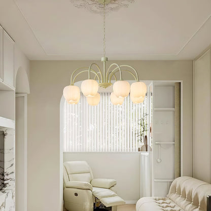 Spring Matcha Tulip Chandelier With White Glass Lampshade NALANI