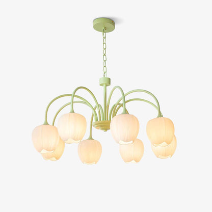 Spring Matcha Tulip Chandelier With White Glass Lampshade NALANI