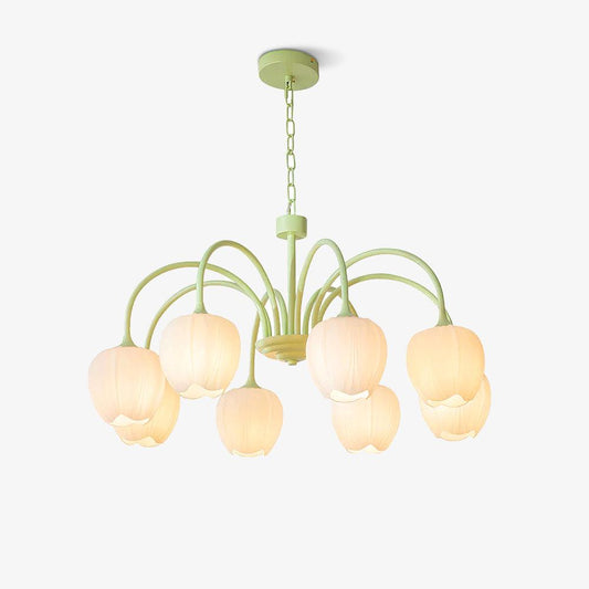 Spring Matcha Tulip Chandelier With White Glass Lampshade NALANI