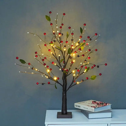 Spring Tree LED Table Lamp For Cozy Bedroom Decor Ambience Red Berries NALANI