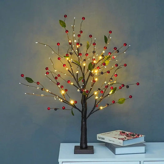Spring Tree LED Table Lamp For Cozy Bedroom Decor Ambience Red Berries NALANI