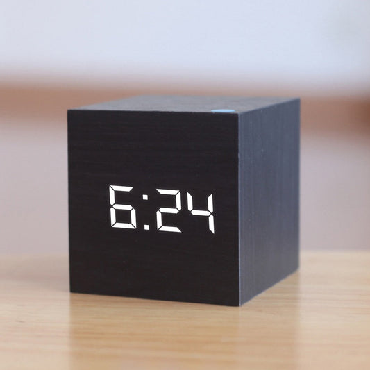 Square LED Digital Alarm Clock with Adjustable Brightness Black White NaLani