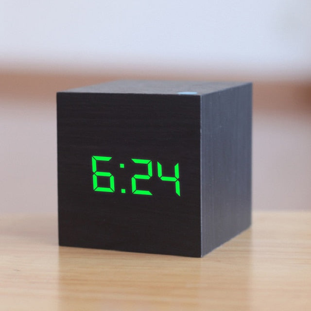 Square LED Digital Alarm Clock with Adjustable Brightness Black Green NaLani