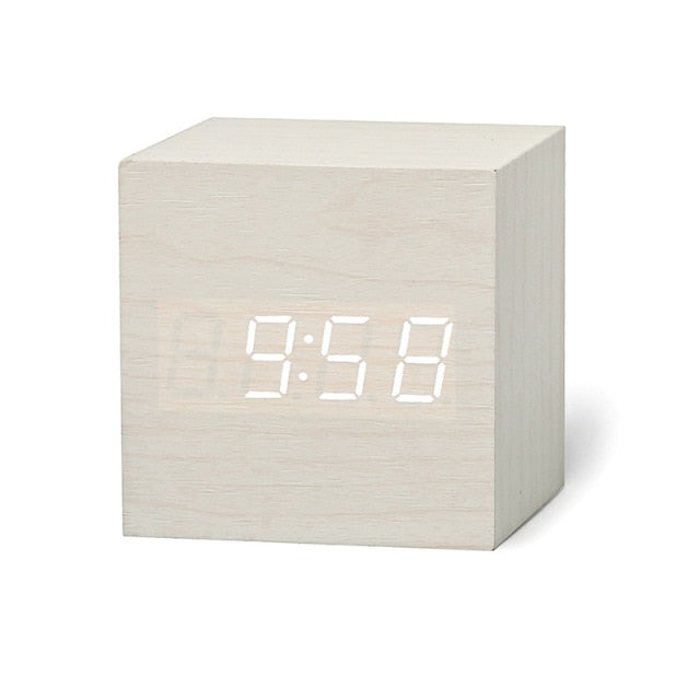Square LED Digital Alarm Clock with Adjustable Brightness White NaLani