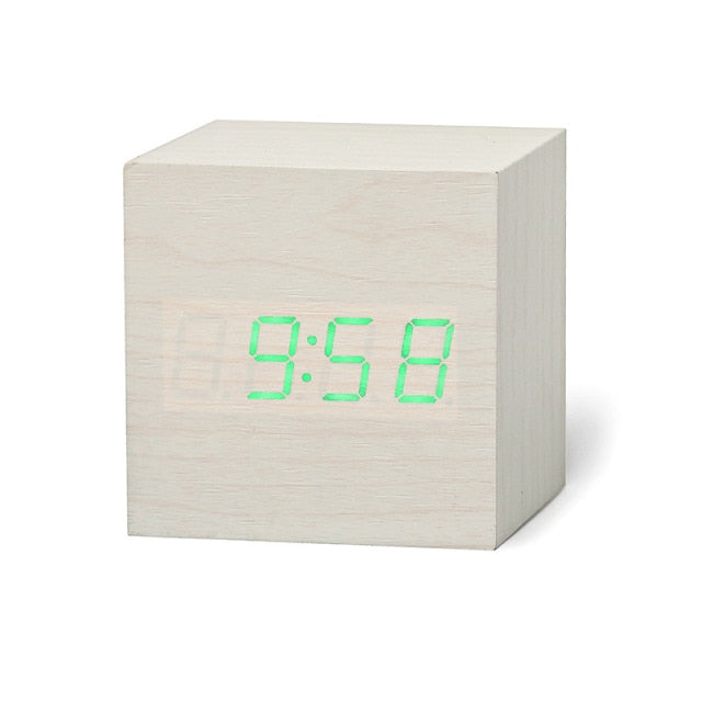Square LED Digital Alarm Clock with Adjustable Brightness White Green NaLani
