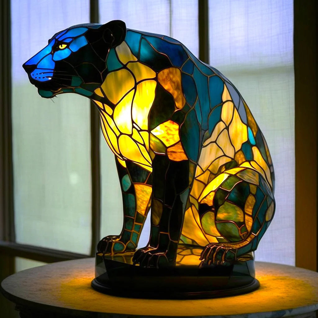 Stained Glass Style Animal Lamp Night Light Decor Accent LEOPARD 15 cm NALANI