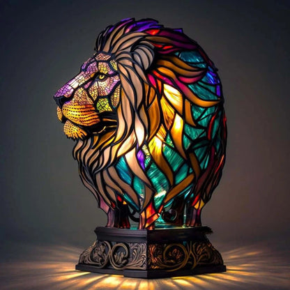 Stained Glass Style Animal Lamp Night Light Decor Accent LION 15 cm NALANI