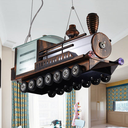 Steam Locomotive Kids Bedroom Chandelier LED Hanging Light Coffee NALANI
