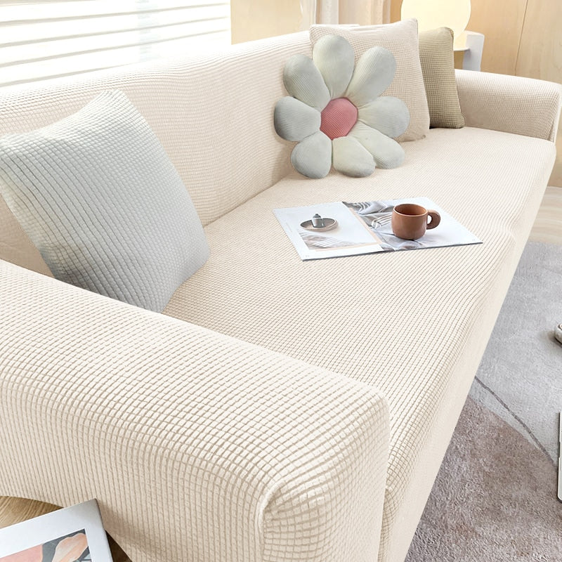 Stretchable Sofa Cover Provides Protection And Stylish Look Beige White NALANI