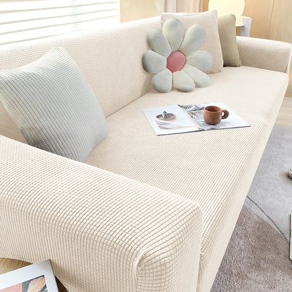 Stretchable Sofa Cover Provides Protection And Stylish Look Beige White NALANI