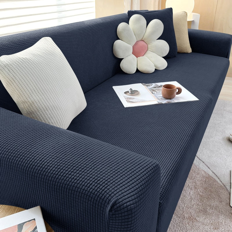 Stretchable Sofa Cover Provides Protection And Stylish Look dark blue NALANI