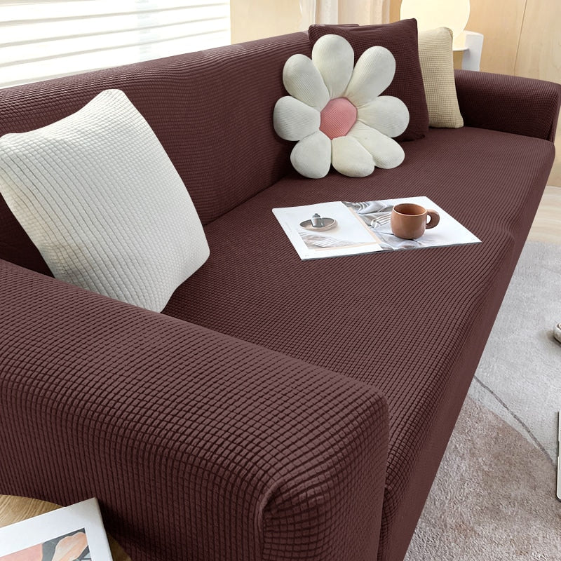 Stretchable Sofa Cover Provides Protection And Stylish Look dark brown NALANI