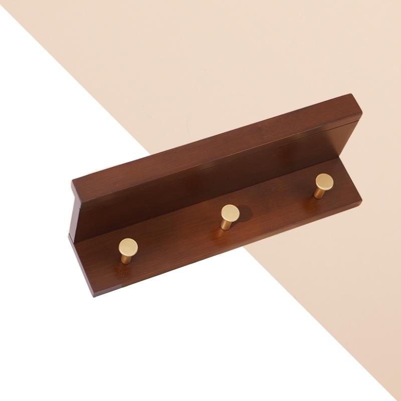 Stylish Wall Shelf With Gold Hooks Perfect For Home Organization 3 hooks Brown NaLani