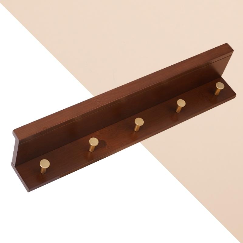 Stylish Wall Shelf With Gold Hooks Perfect For Home Organization 5 hooks Brown NaLani