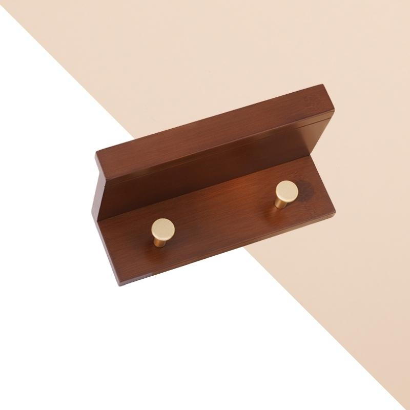 Stylish Wall Shelf With Gold Hooks Perfect For Home Organization 2 hooks Brown NaLani