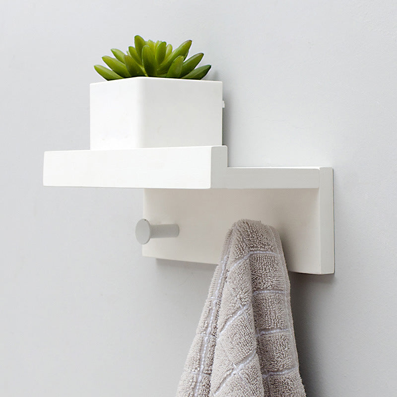 Stylish Wall Shelf With Hooks for Home Entryway Storage 2 hooks White NaLani