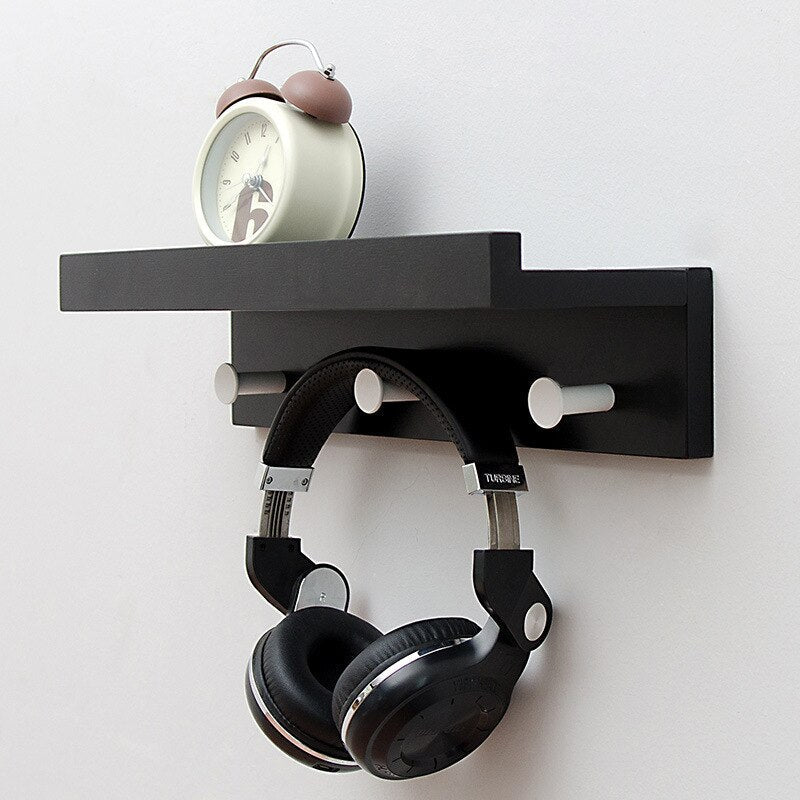 Stylish Wall Shelf With Hooks for Home Entryway Storage 3 hooks Black NaLani