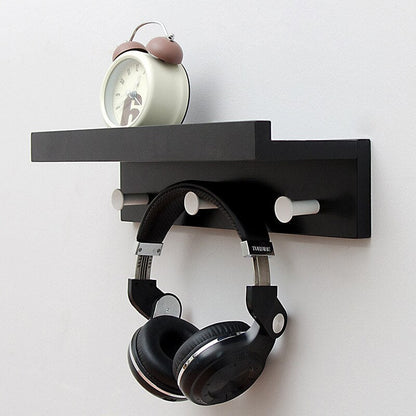 Stylish Wall Shelf With Hooks for Home Entryway Storage 3 hooks Black NaLani