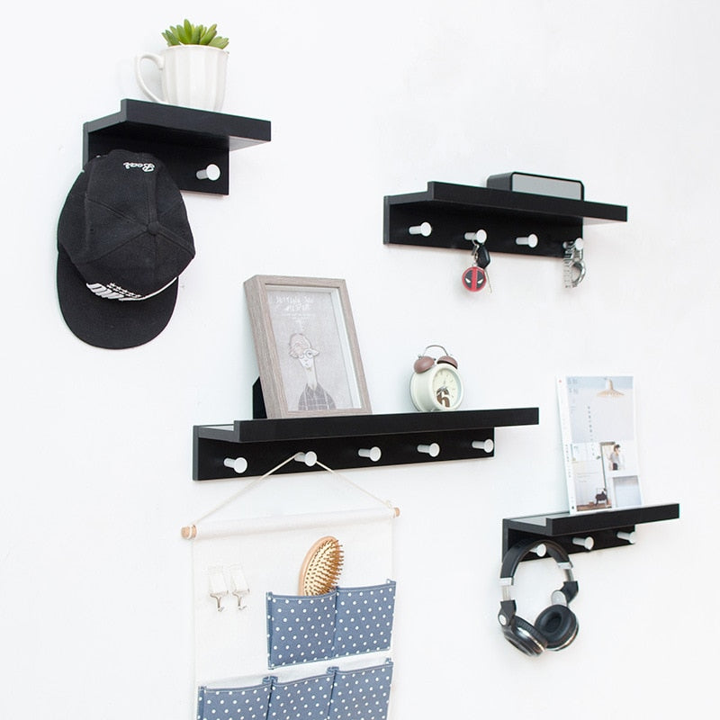 Stylish Wall Shelf With Hooks for Home Entryway Storage NaLani