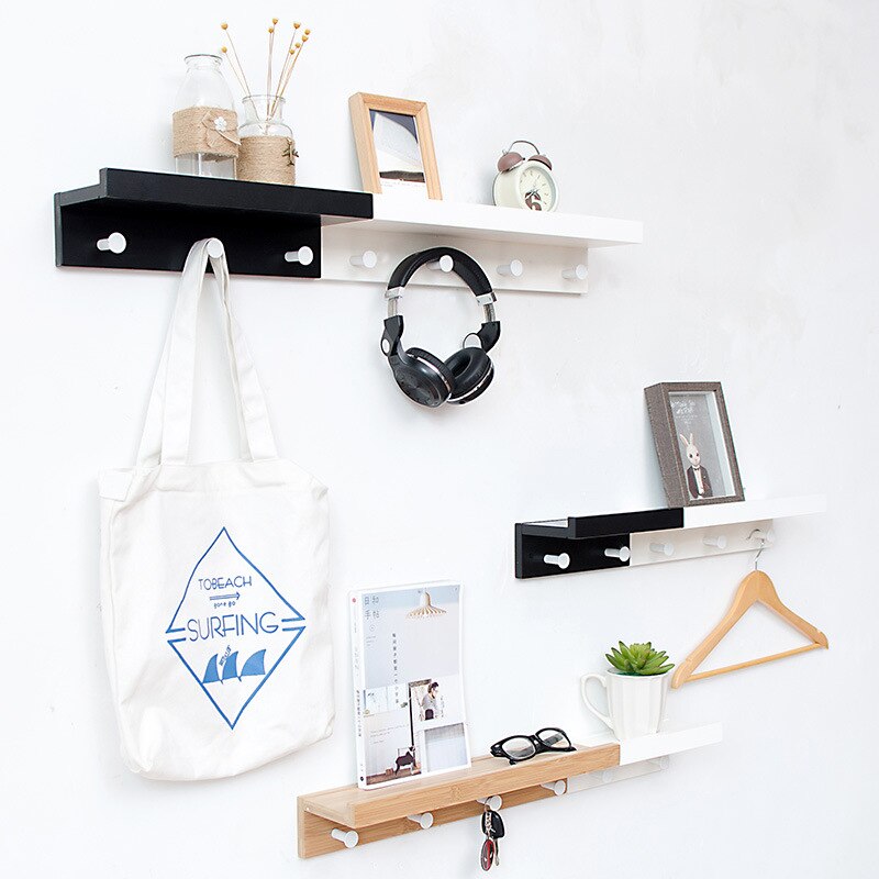 Stylish Wall Shelf With Hooks for Home Entryway Storage NaLani