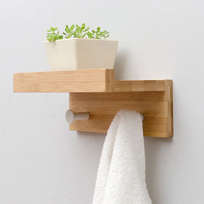 Stylish Wall Shelf With Hooks for Home Entryway Storage 2 hooks Wood NaLani