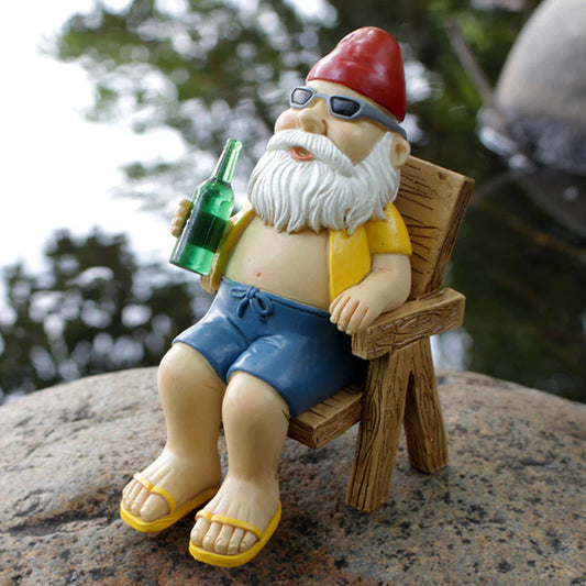 Sunbathing Garden Gnome Statue Resin With Lounge Chair NALANI