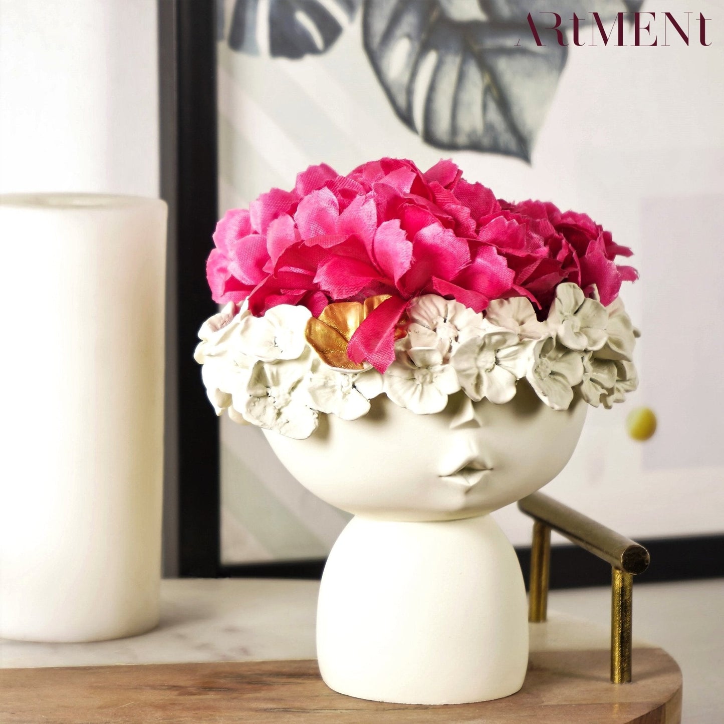 Surreal Faces Table Planters Set of 2 in White and Gold White Small NaLani