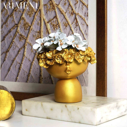 Surreal Faces Table Planters Set of 2 in White and Gold Golden Small NaLani