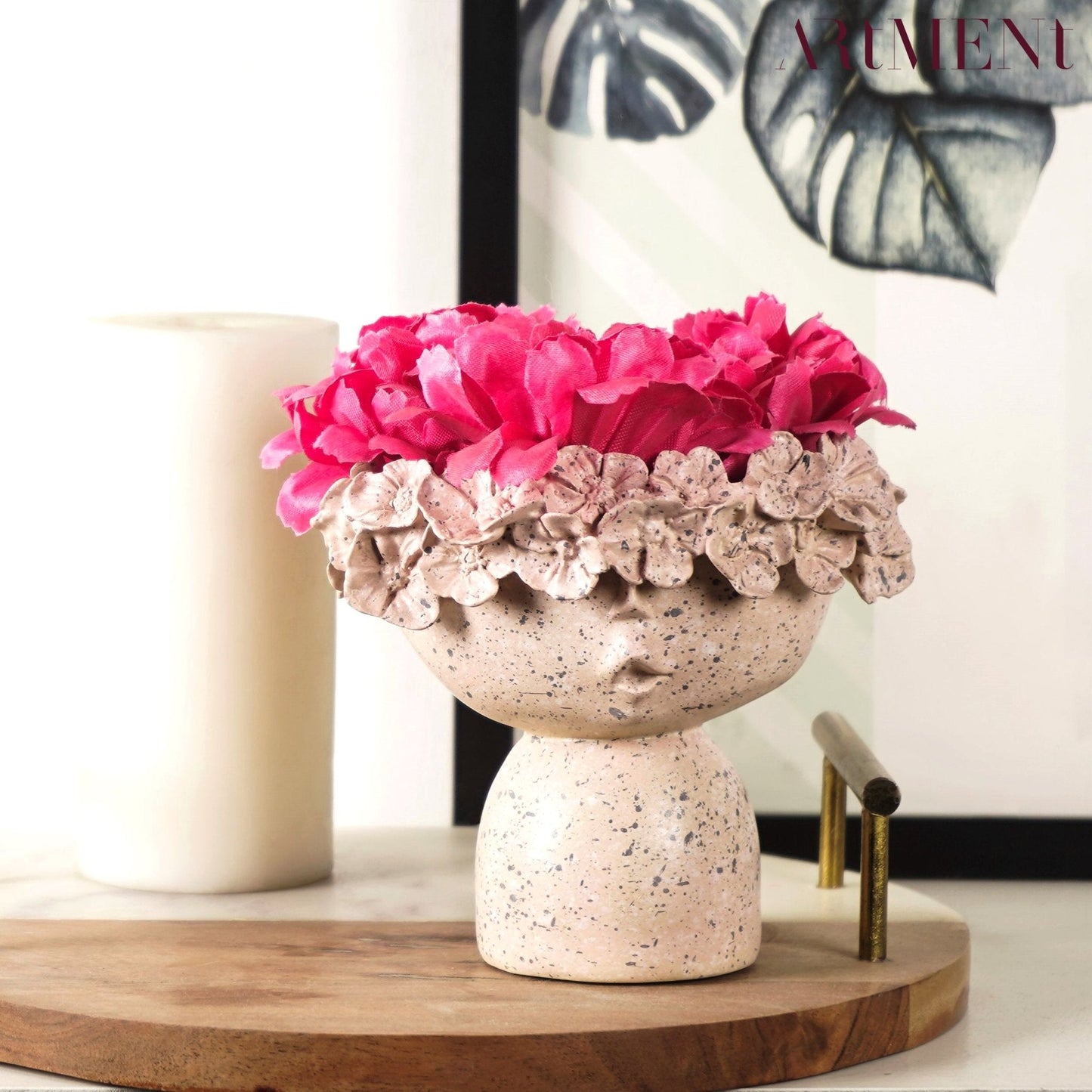 Surreal Faces Table Planters Set of 2 in White and Gold Pink Small NaLani