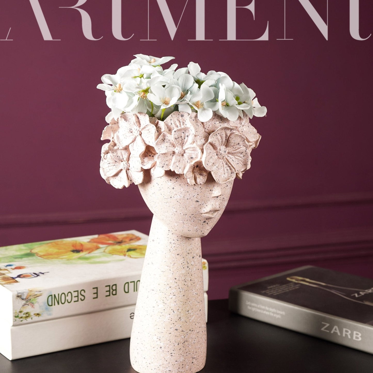 Surreal Faces Table Planters Set of 2 in White and Gold Pink Big NaLani