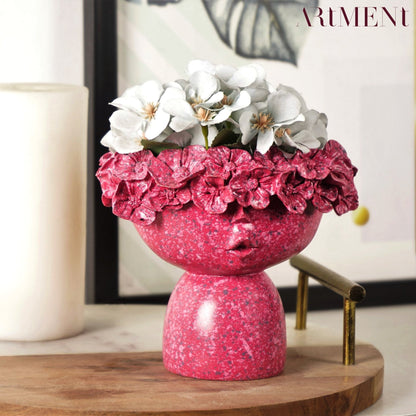 Surreal Faces Table Planters Set of 2 in White and Gold Fushia Small NaLani