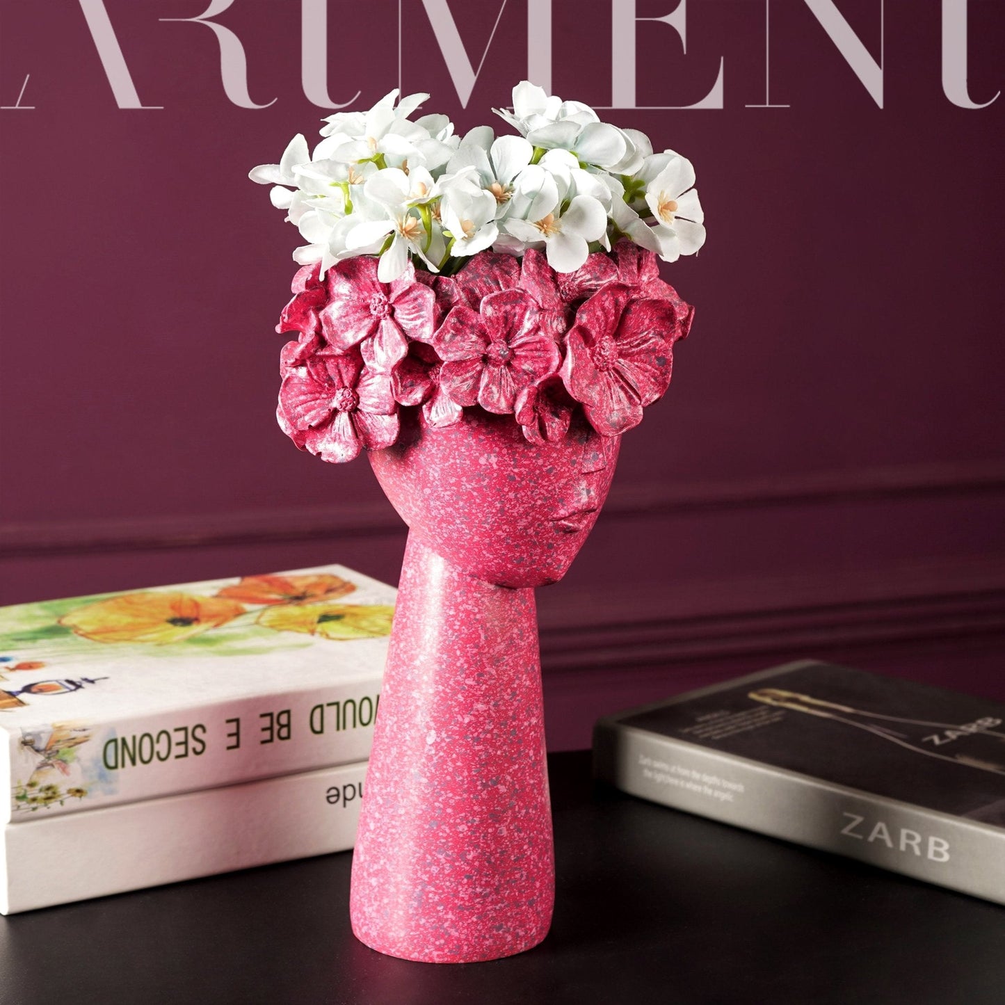 Surreal Faces Table Planters Set of 2 in White and Gold Fushia Big NaLani