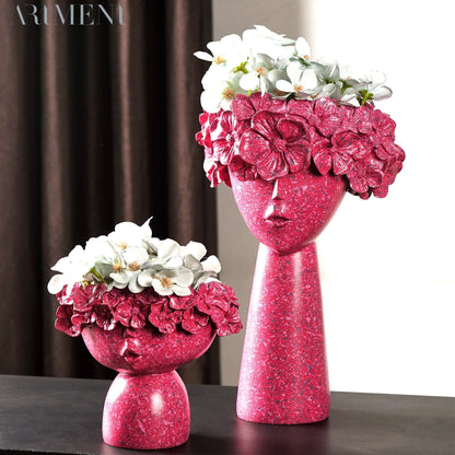 Surreal Faces Table Planters Set of 2 in White and Gold Fushia Set of 2 NaLani