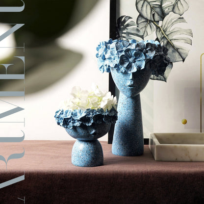 Surreal Faces Table Planters Set of 2 in White and Gold Blue Set of 2 NaLani