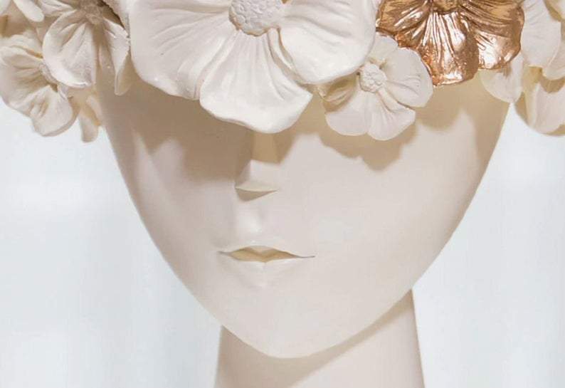 Surreal Faces Table Planters Set of 2 in White and Gold NaLani