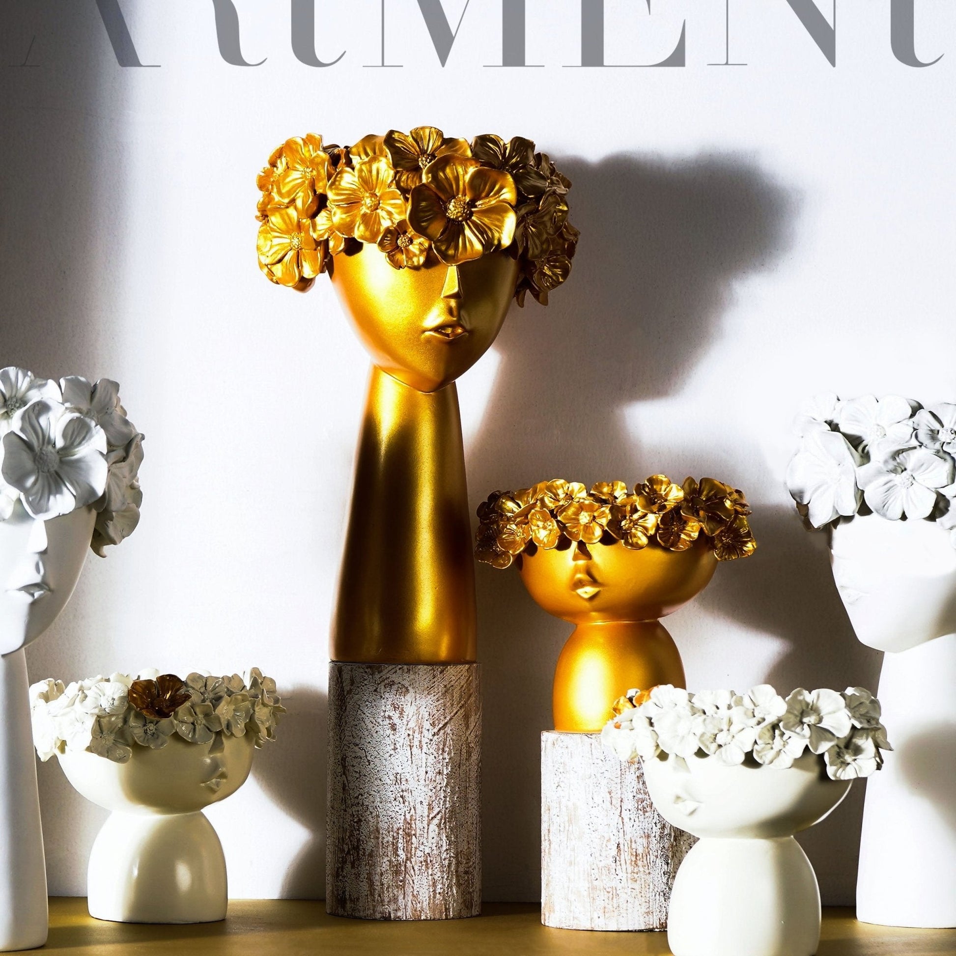 Surreal Faces Table Planters Set of 2 in White and Gold NaLani