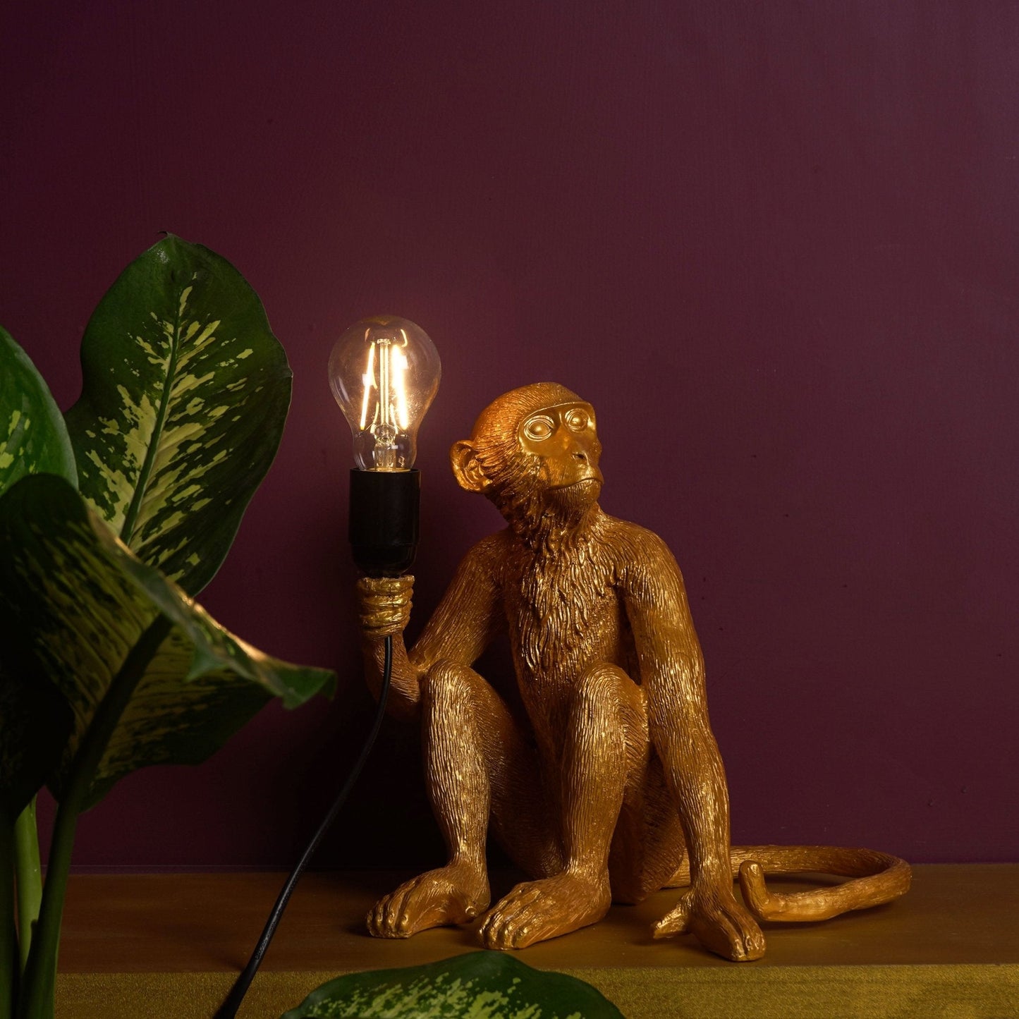 Surrealism Monkey Decorative Lamp Unique Handcrafted Home Light Style 2 Golden NaLani