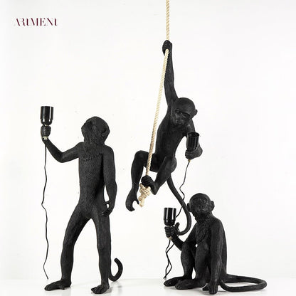 Surrealism Monkey Decorative Lamp Unique Handcrafted Home Light Set of 3 Black NaLani