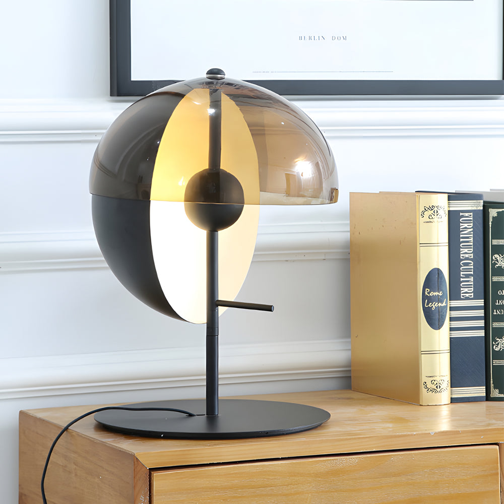 Table Lamp with Vertical Half Sphere and Horizontal Smoke Shade Black NALANI