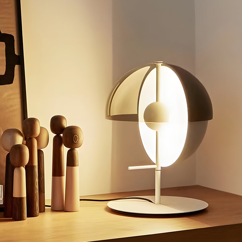 Table Lamp with Vertical Half Sphere and Horizontal Smoke Shade White NALANI